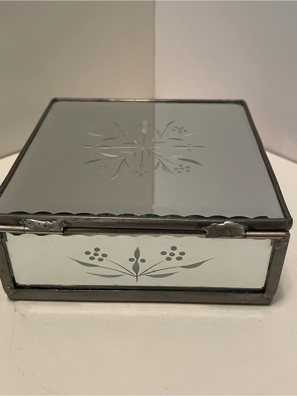 Vintage Venetian Etched Mirrored Glass Box With Coasters (4) Trinket Jewelry